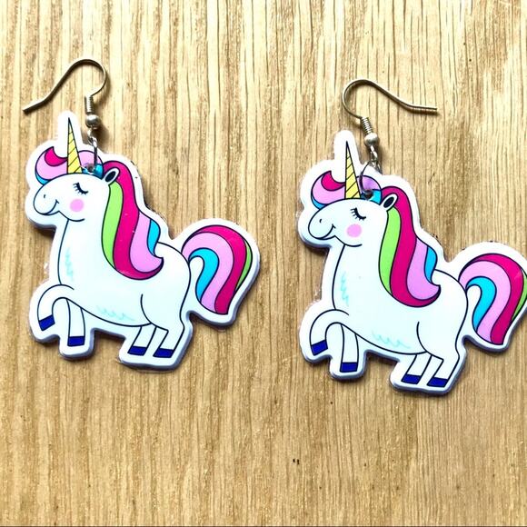 The Sassy Unicorn Earrings‎ Puffy Lightweight Kidcore Whimsy Pop Art Lightweight - Picture 1 of 5